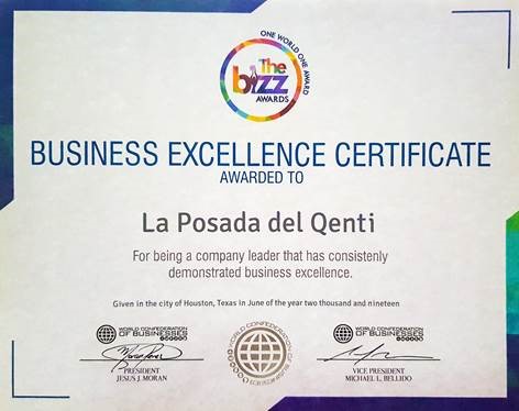 Certificado Internacional de Excelencia para La Posada del Qenti